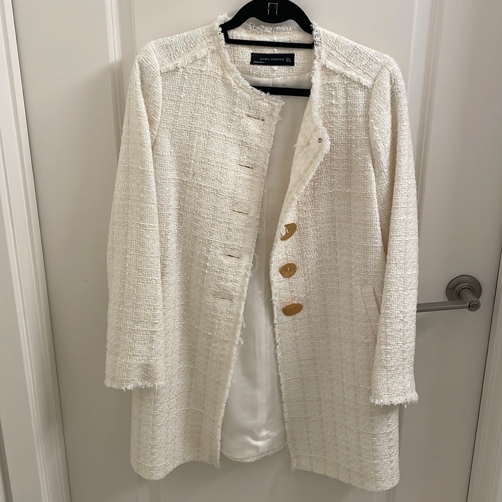 Zara cream tweed coat with gold buttons